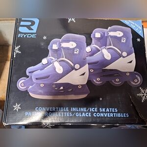 Ryde Blue and White Convertible Inline Adjustable Ice Skates. Y12-Y2